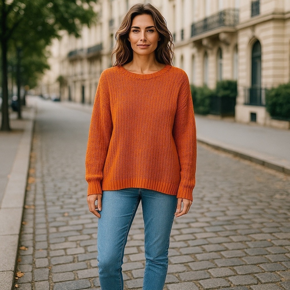 Vince Sweater Women's Med Orange Knit Boat Neck Long Sleeve Casual‎ Minimalist